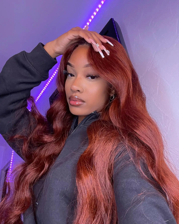 4x4 Reddish Brown Body Wave Wig